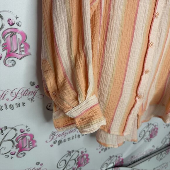 Button up creamsicle striped cream orange soft buttery top comfy oversized - Picture 9 of 11